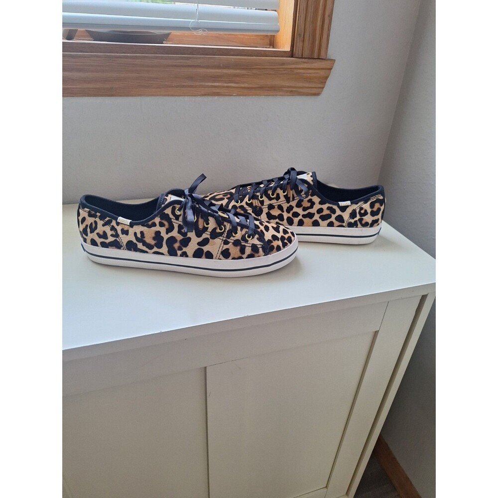 Keds x Kate Spade Collab US 9.5 Leopard Print Low-Top Sneakers Black & Brown